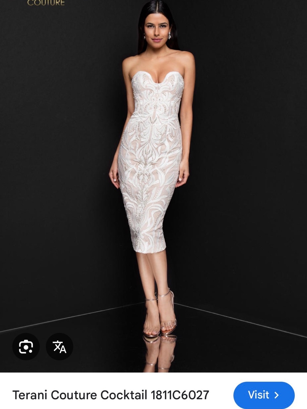 Terani Couture Strapless White Embellished Midi Dress
